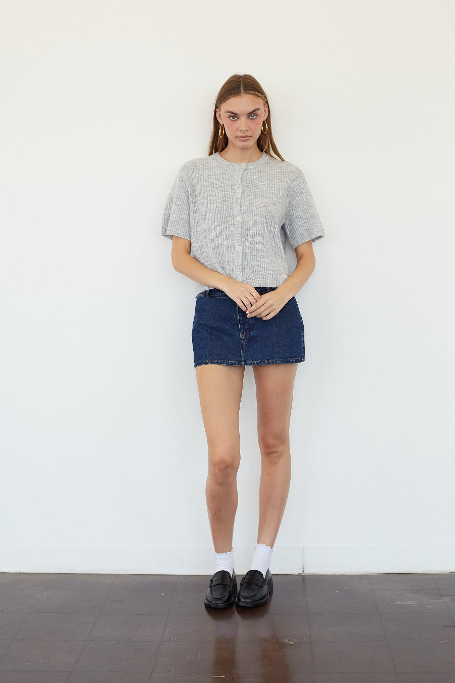 Button-Up Ribbed Short-Sleeve Cardigan