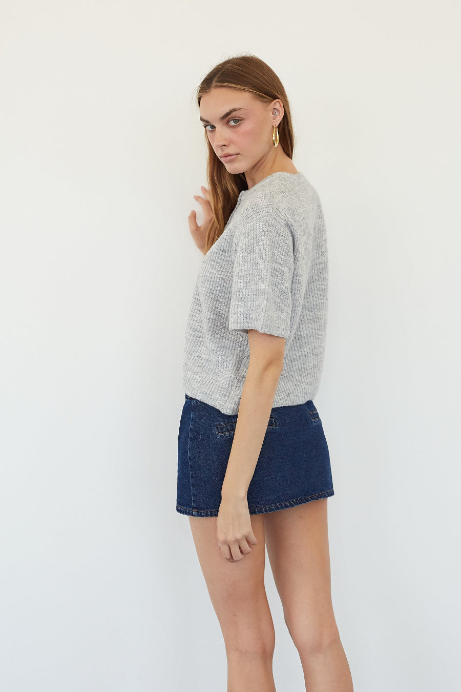 Button-Up Ribbed Short-Sleeve Cardigan