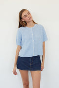 Button-Up Ribbed Short-Sleeve Cardigan