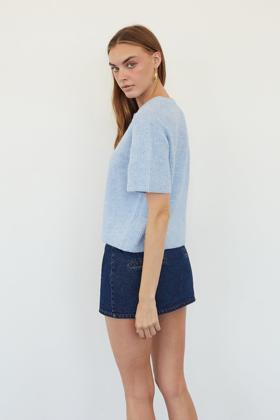 Button-Up Ribbed Short-Sleeve Cardigan