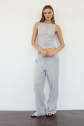 ‌Drawstring Ribbed Wide-Leg Pants