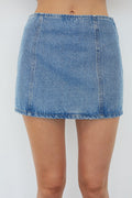 Mid-Rise Exposed Zip Denim Skirt
