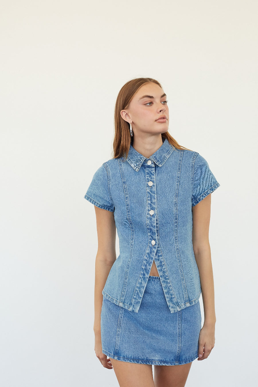 Split Hem Button-Up Top
