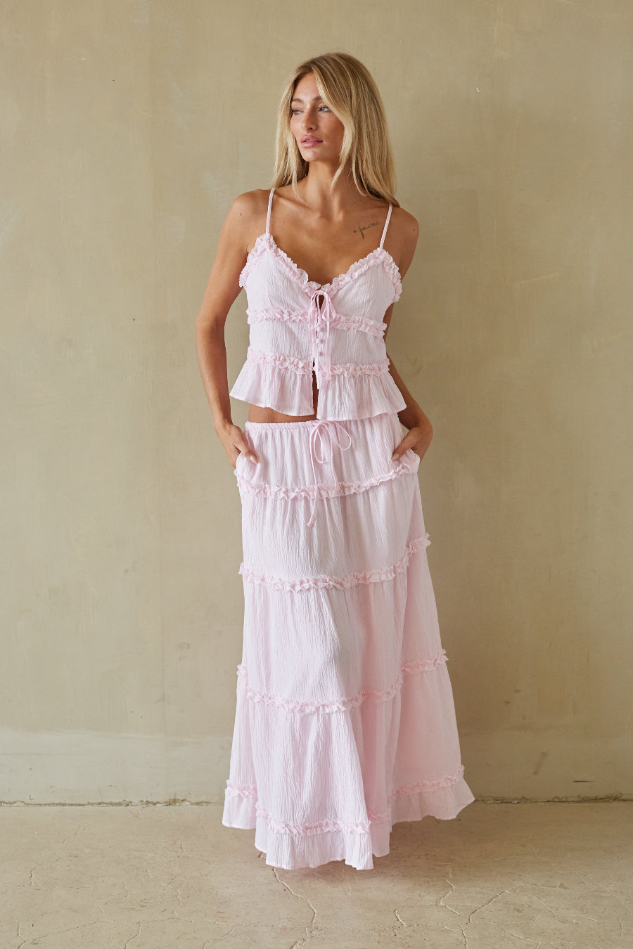 Tiered Crinkle Cotton Maxi