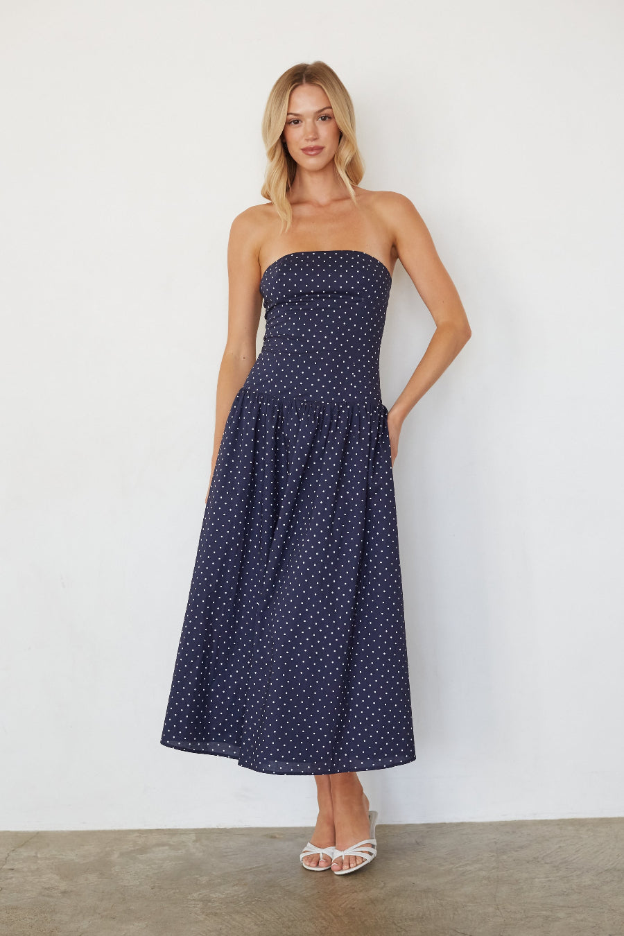 Cotton Polka Dot Smocked Midi