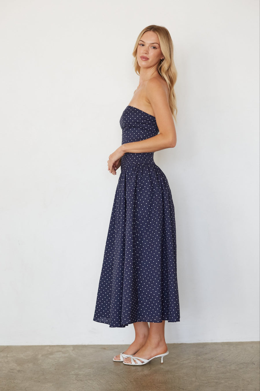 Cotton Polka Dot Smocked Midi