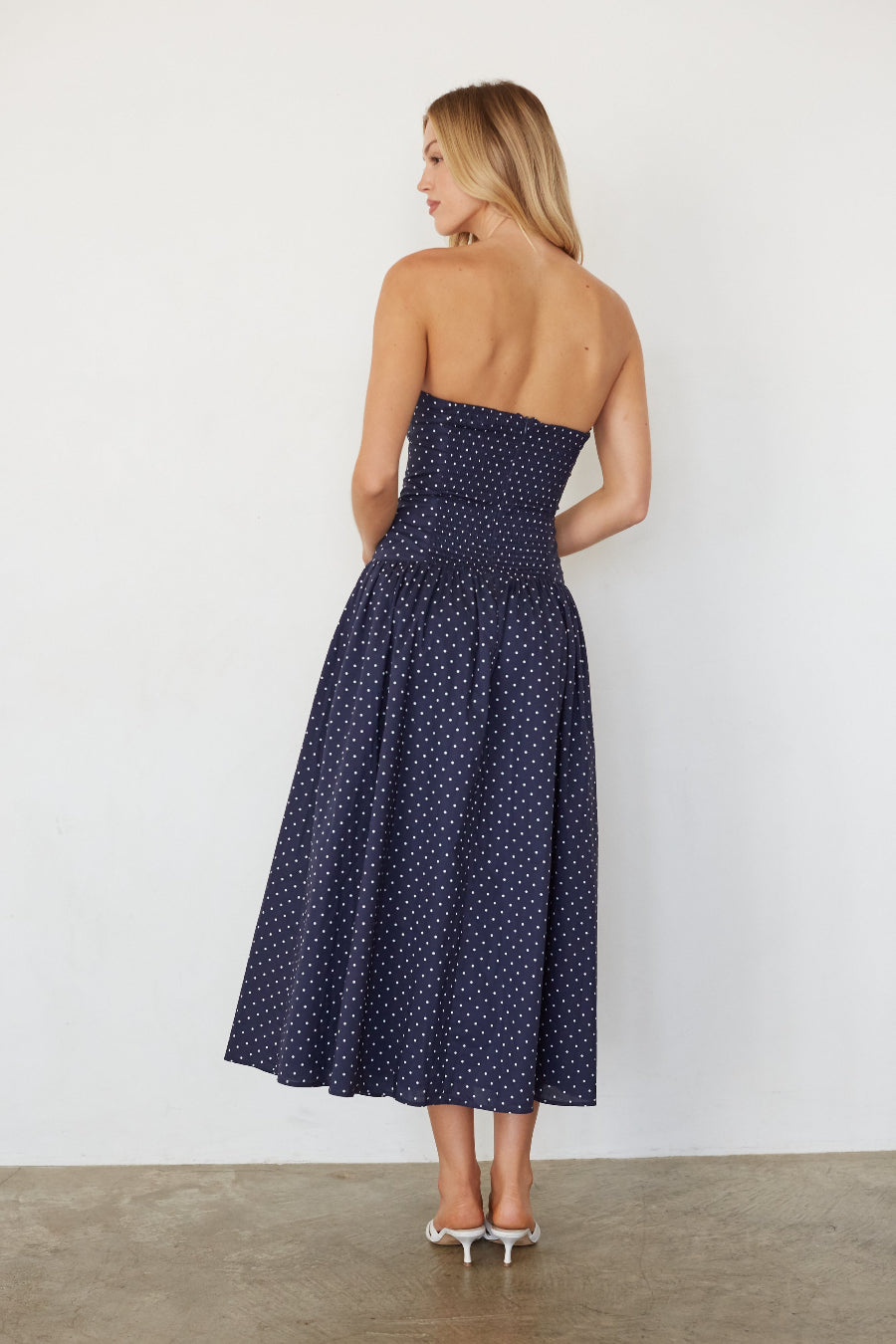 Cotton Polka Dot Smocked Midi