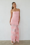 Front-Slit Ruffle Mesh Maxi