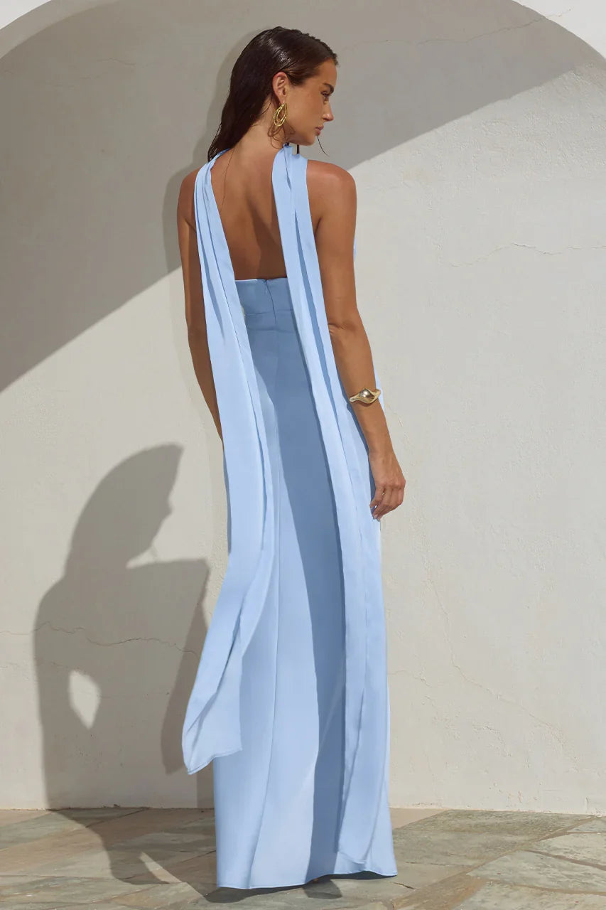Pleated Strapless Back-Zip Maxi