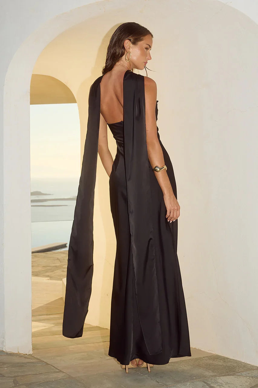 Pleated Strapless Back-Zip Maxi