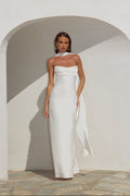 Pleated Strapless Back-Zip Maxi