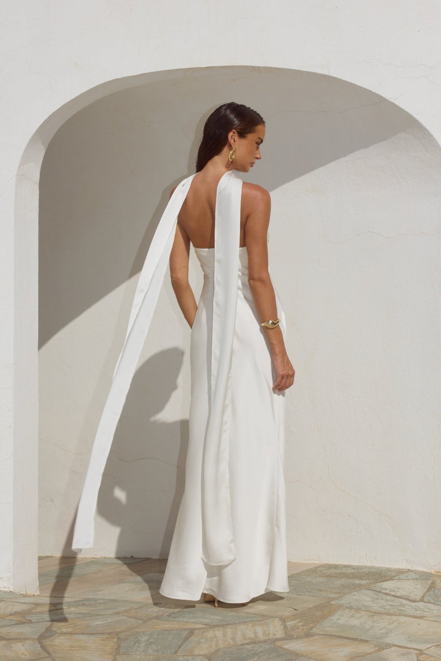 Pleated Strapless Back-Zip Maxi