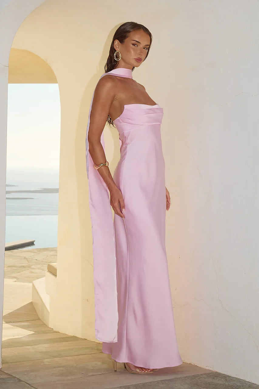 Pleated Strapless Back-Zip Maxi