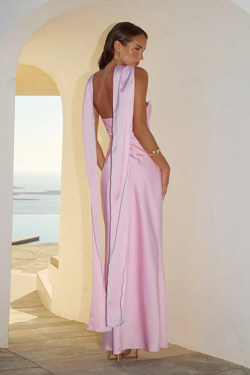 Pleated Strapless Back-Zip Maxi