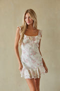 Cap Sleeve Floral Bow Mini Dress