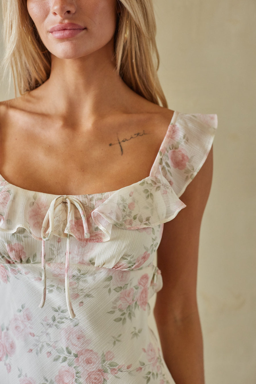Cap Sleeve Floral Bow Mini Dress