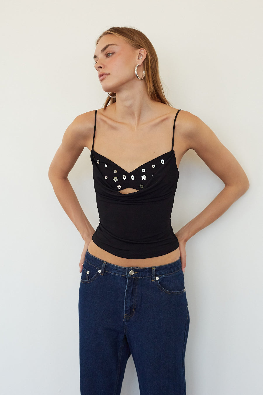 Sweetheart Cowl Spaghetti Top