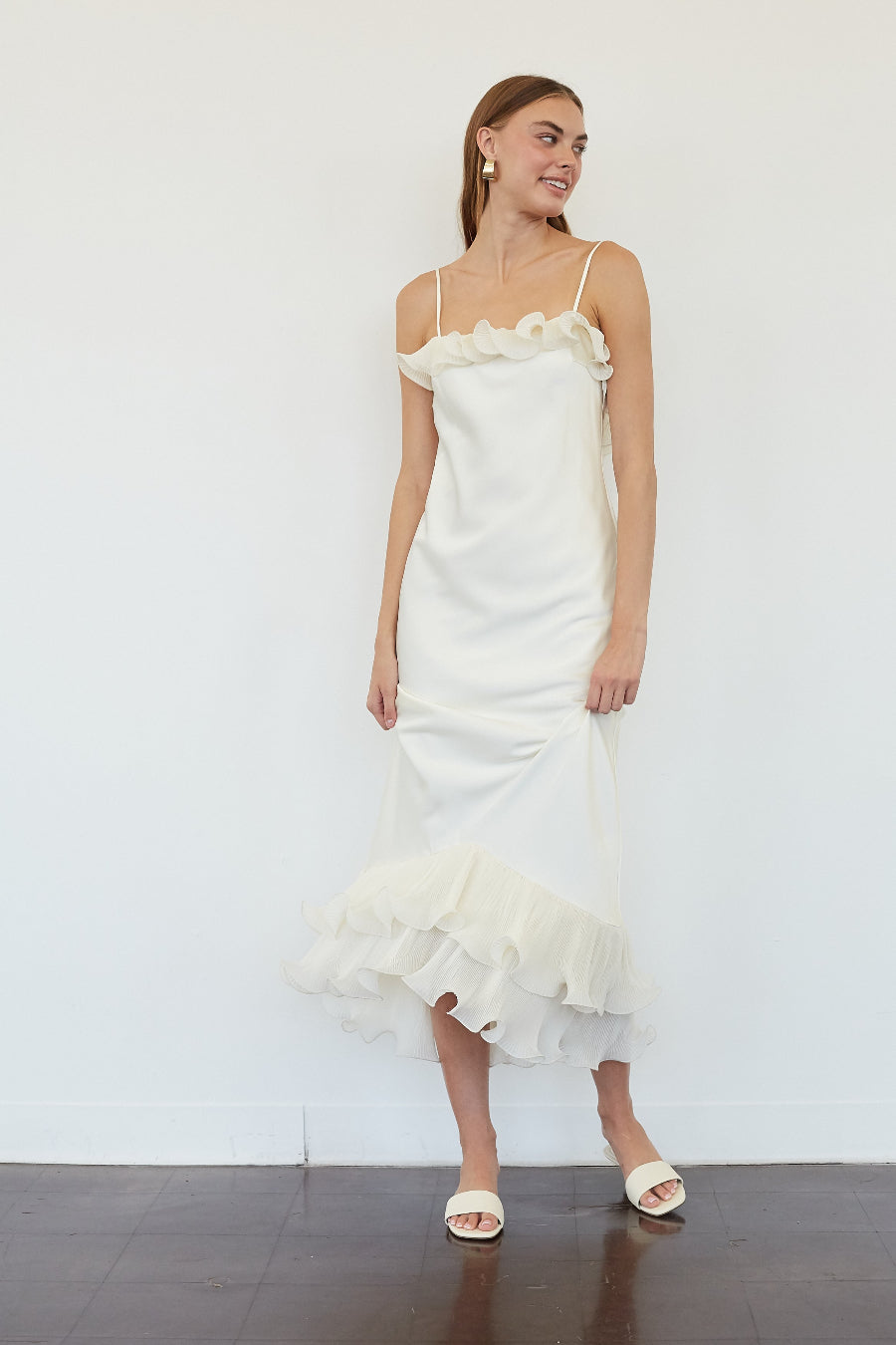 Ruffle Low-Back Midi Dress