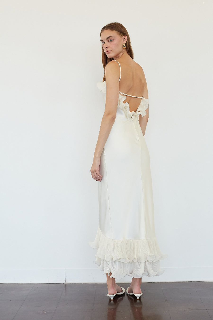 Ruffle Low-Back Midi Dress