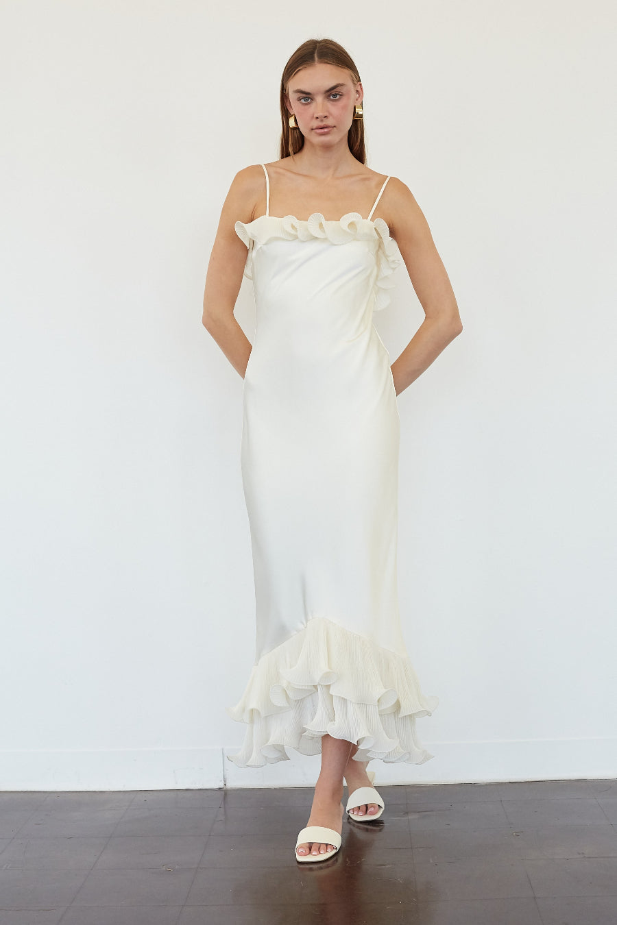 Ruffle Low-Back Midi Dress