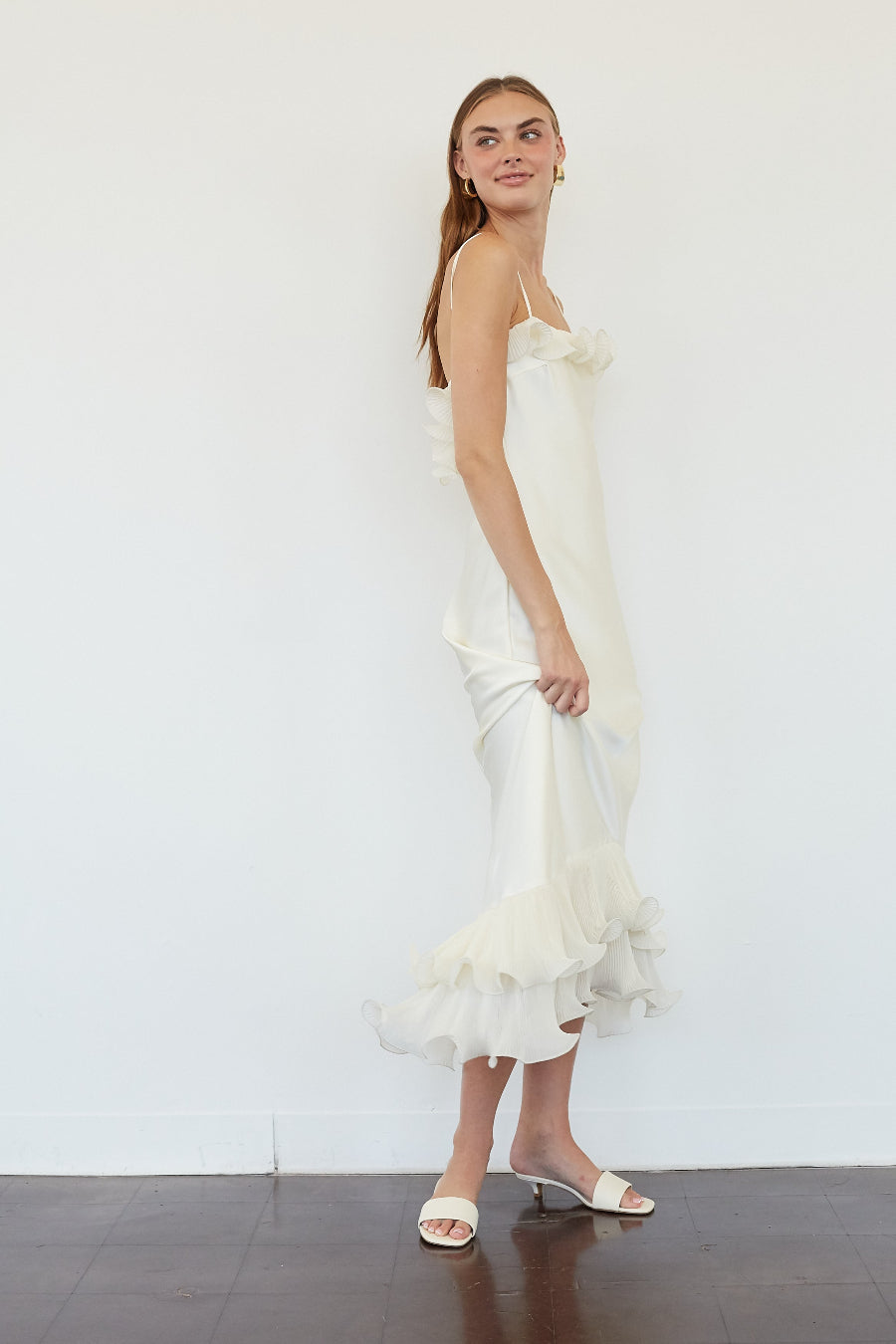 Ruffle Low-Back Midi Dress