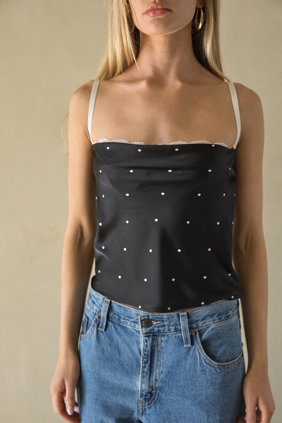 Polka Dot Satin Tank Top