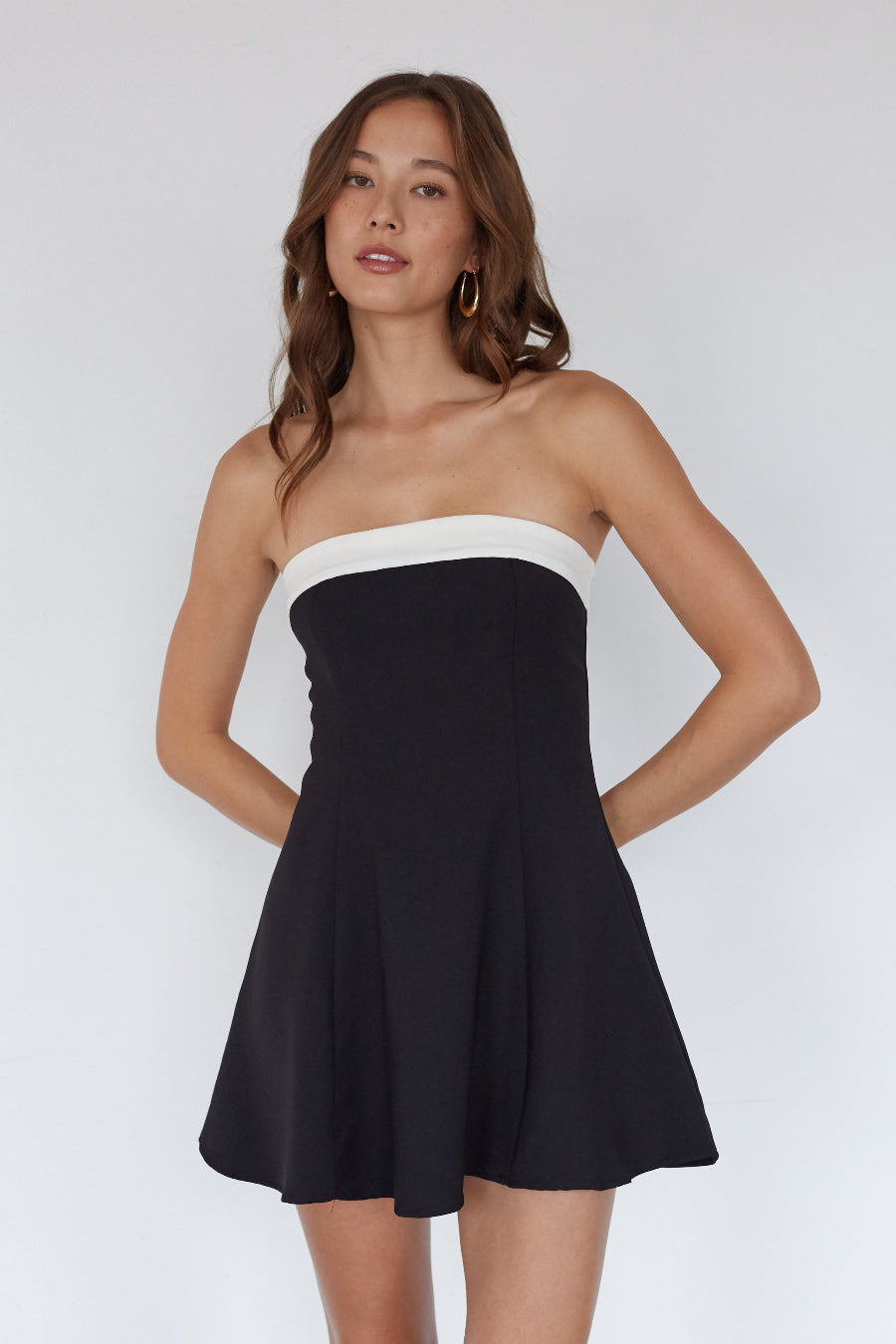 Dart-Flared Strapless Mini