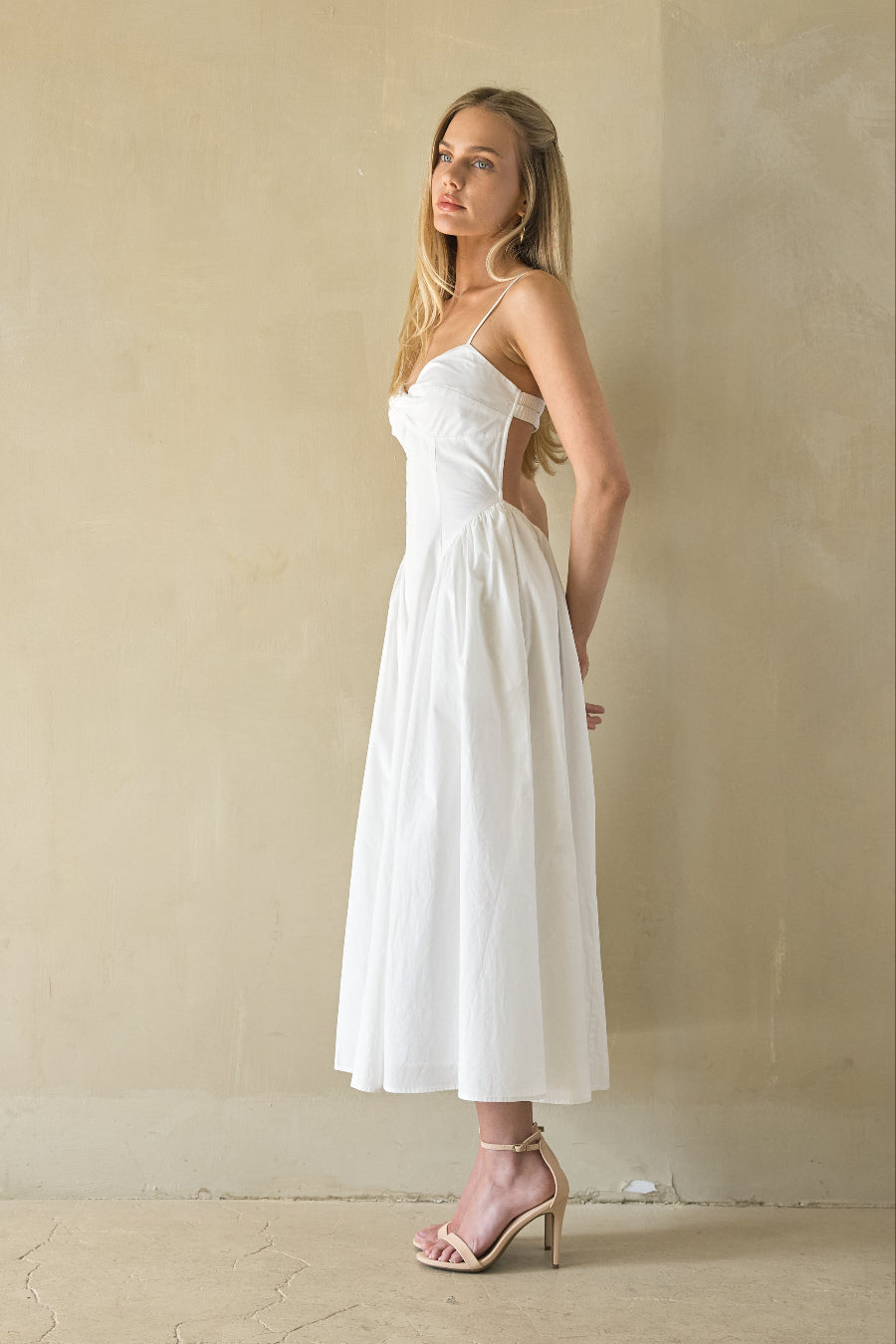 Structured-Waist Open-Back Midi