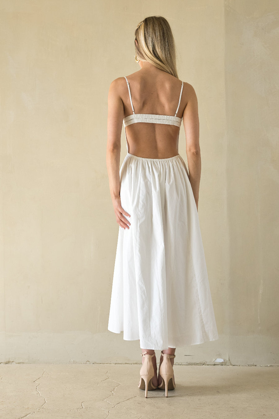 Structured-Waist Open-Back Midi