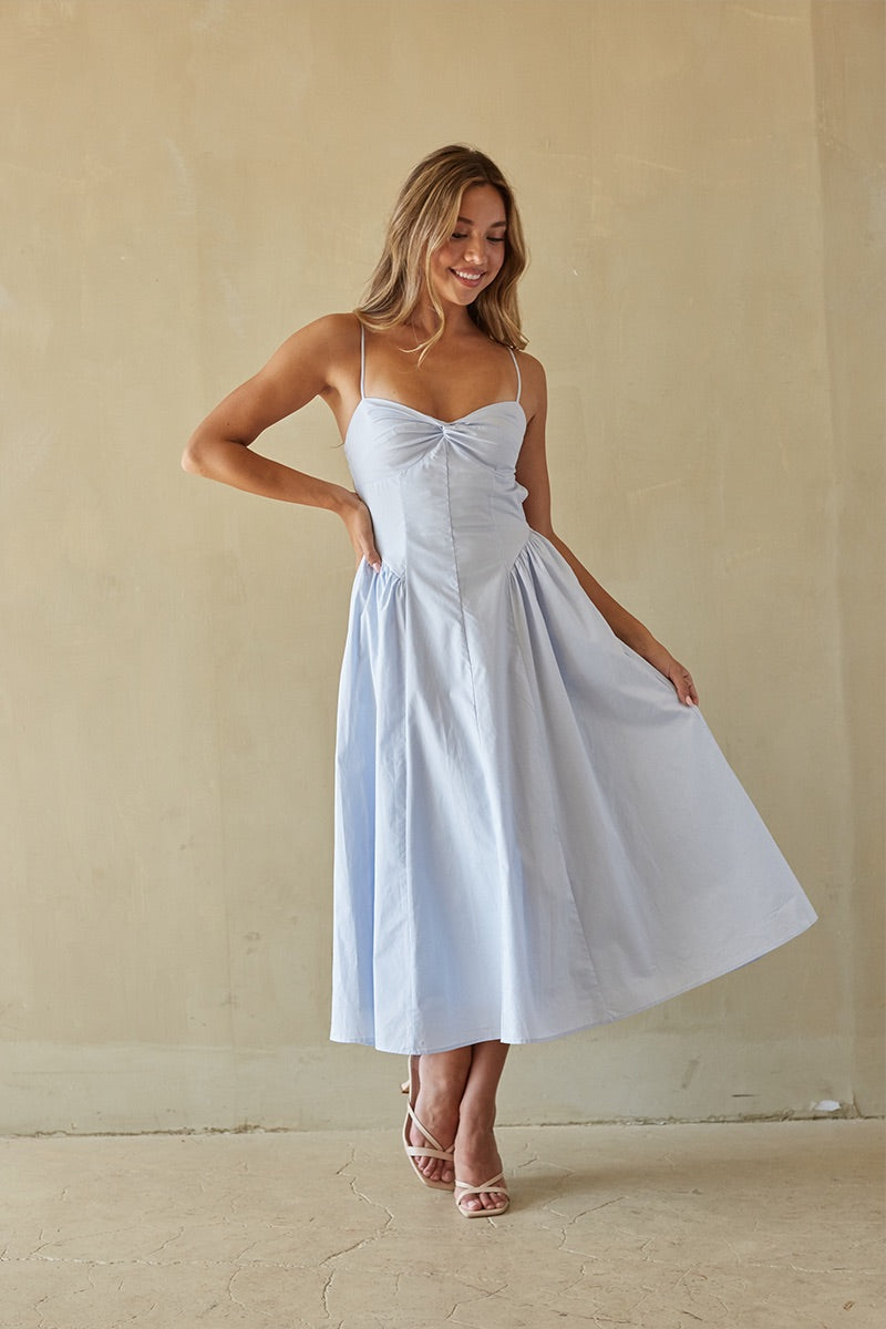 Structured-Waist Open-Back Midi