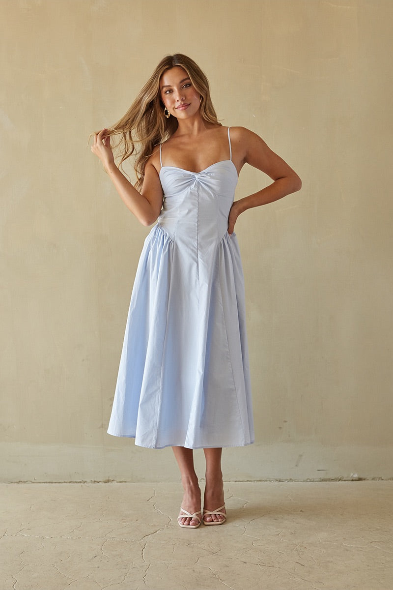 Structured-Waist Open-Back Midi
