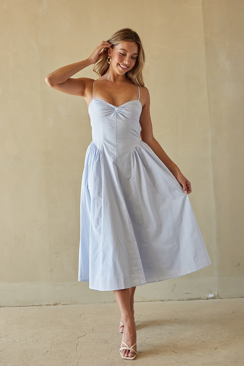 Structured-Waist Open-Back Midi