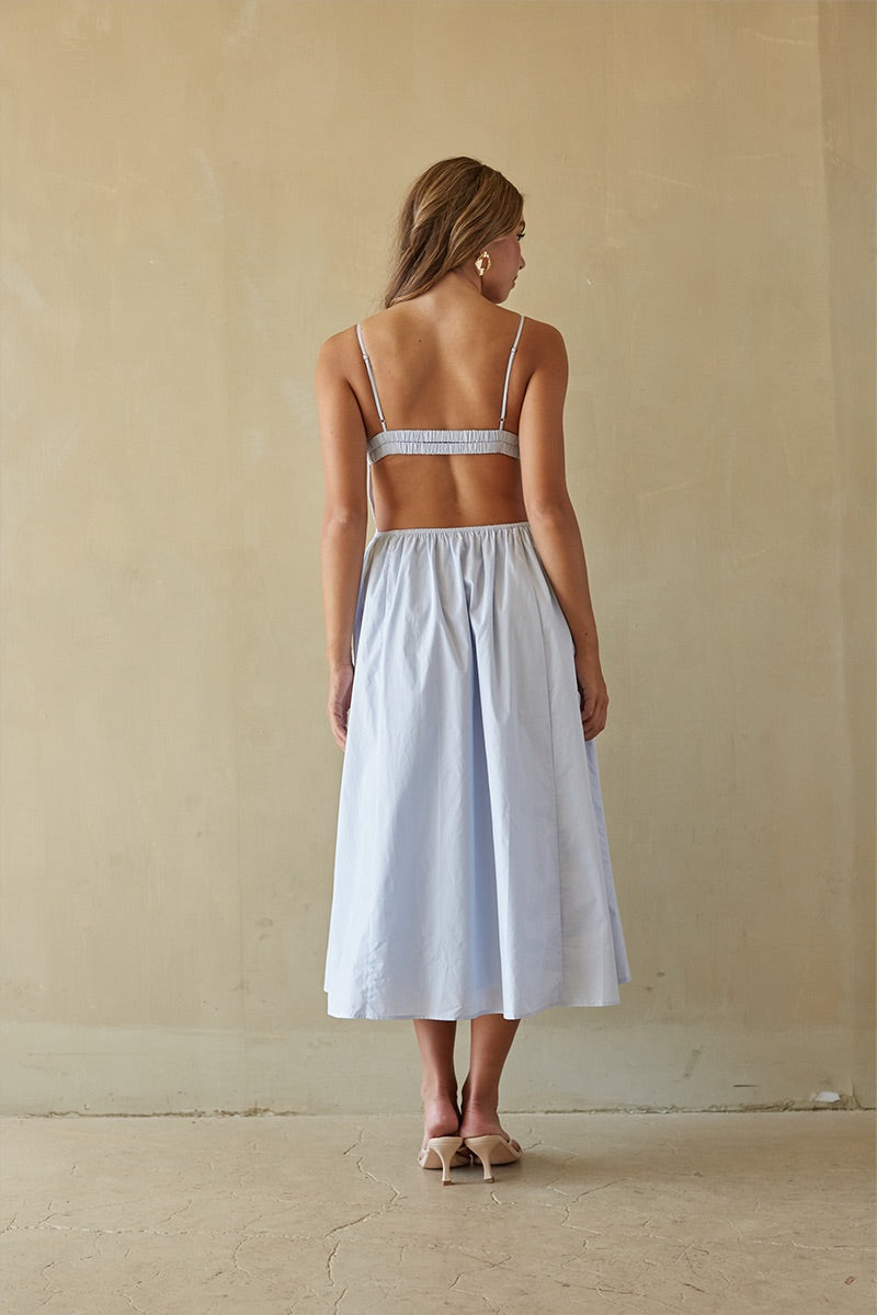 Structured-Waist Open-Back Midi