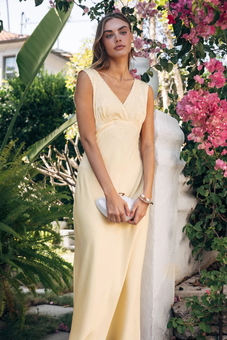 Embroidered Floral Open-Back Satin Maxi