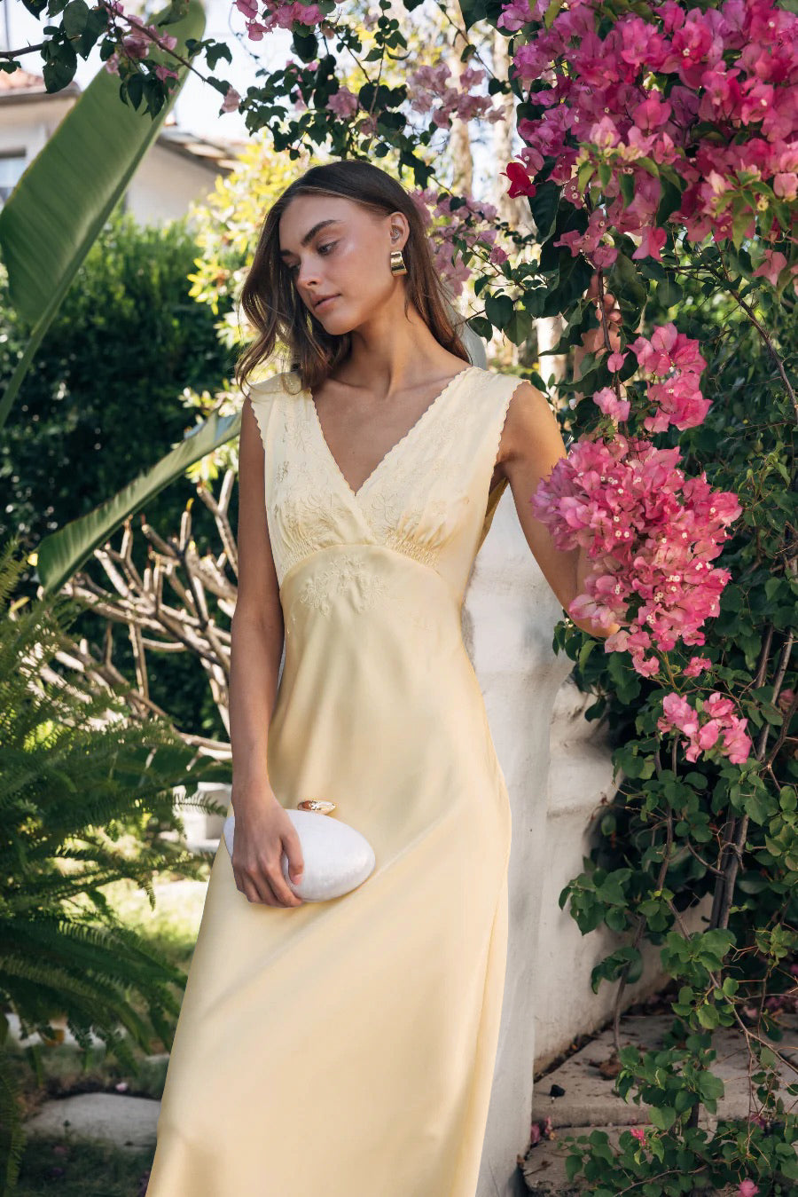 Embroidered Floral Open-Back Satin Maxi