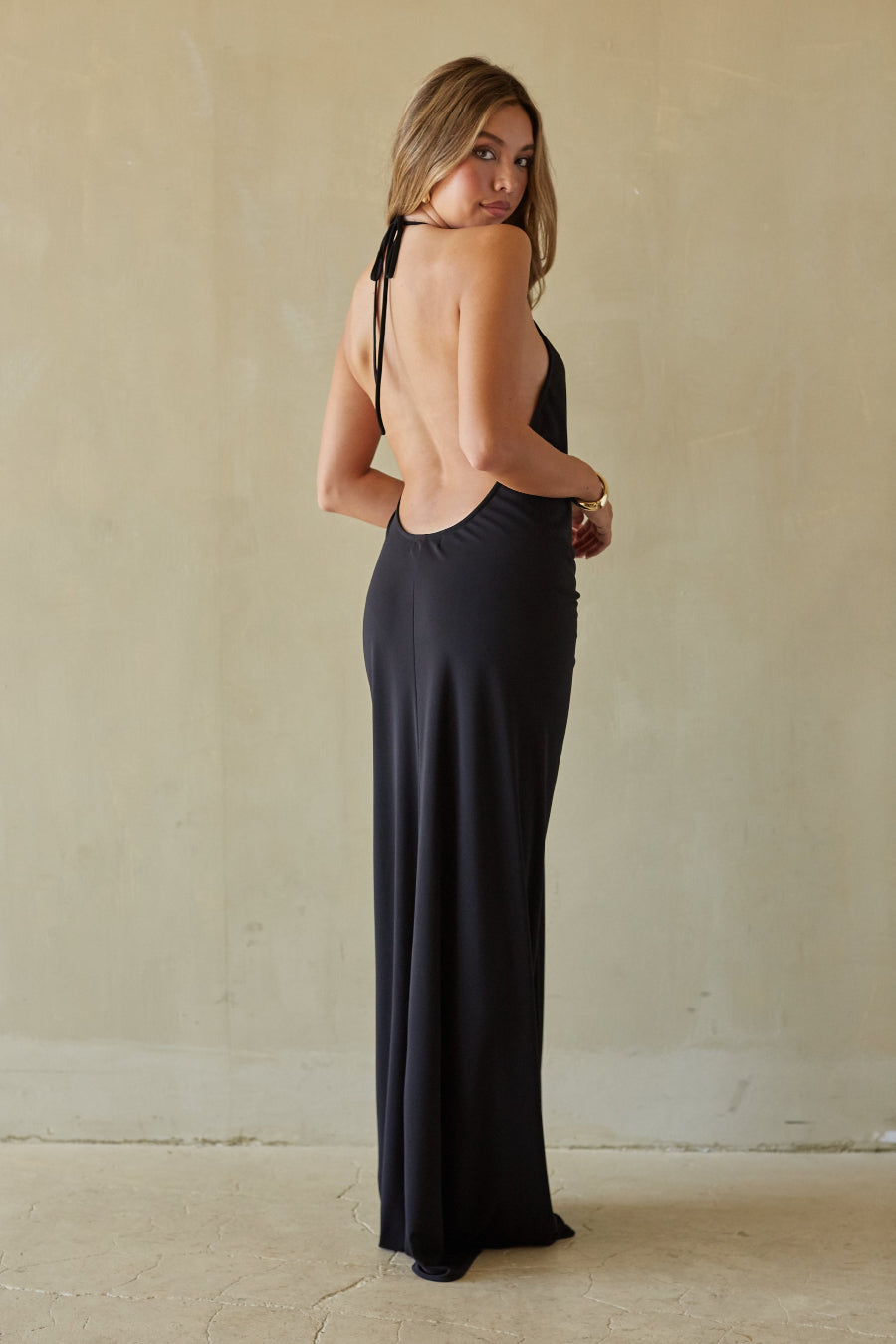 Stretch-Ruched Plunge Maxi