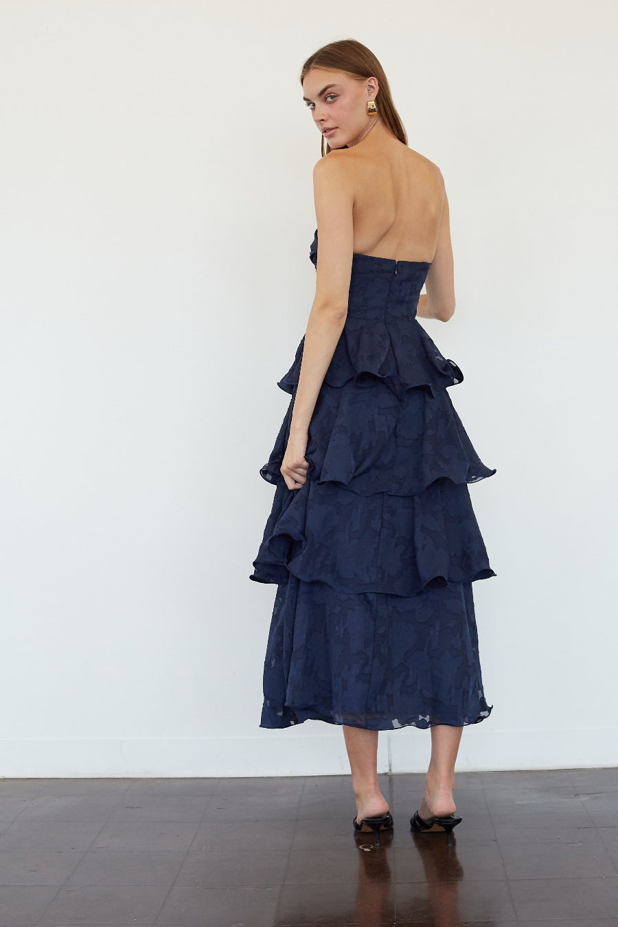 Invisible-Back Tiered Floral Midi