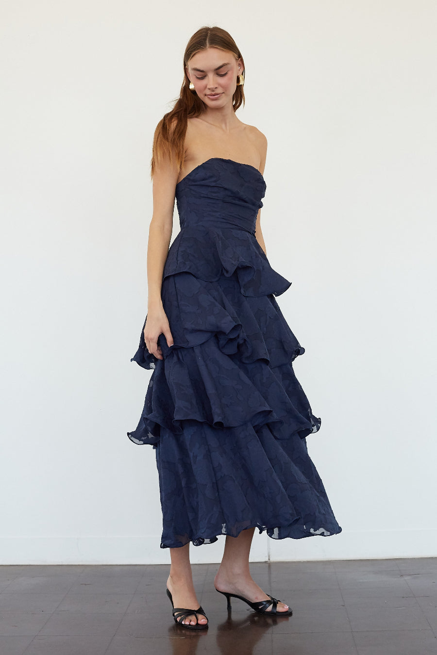 Invisible-Back Tiered Floral Midi