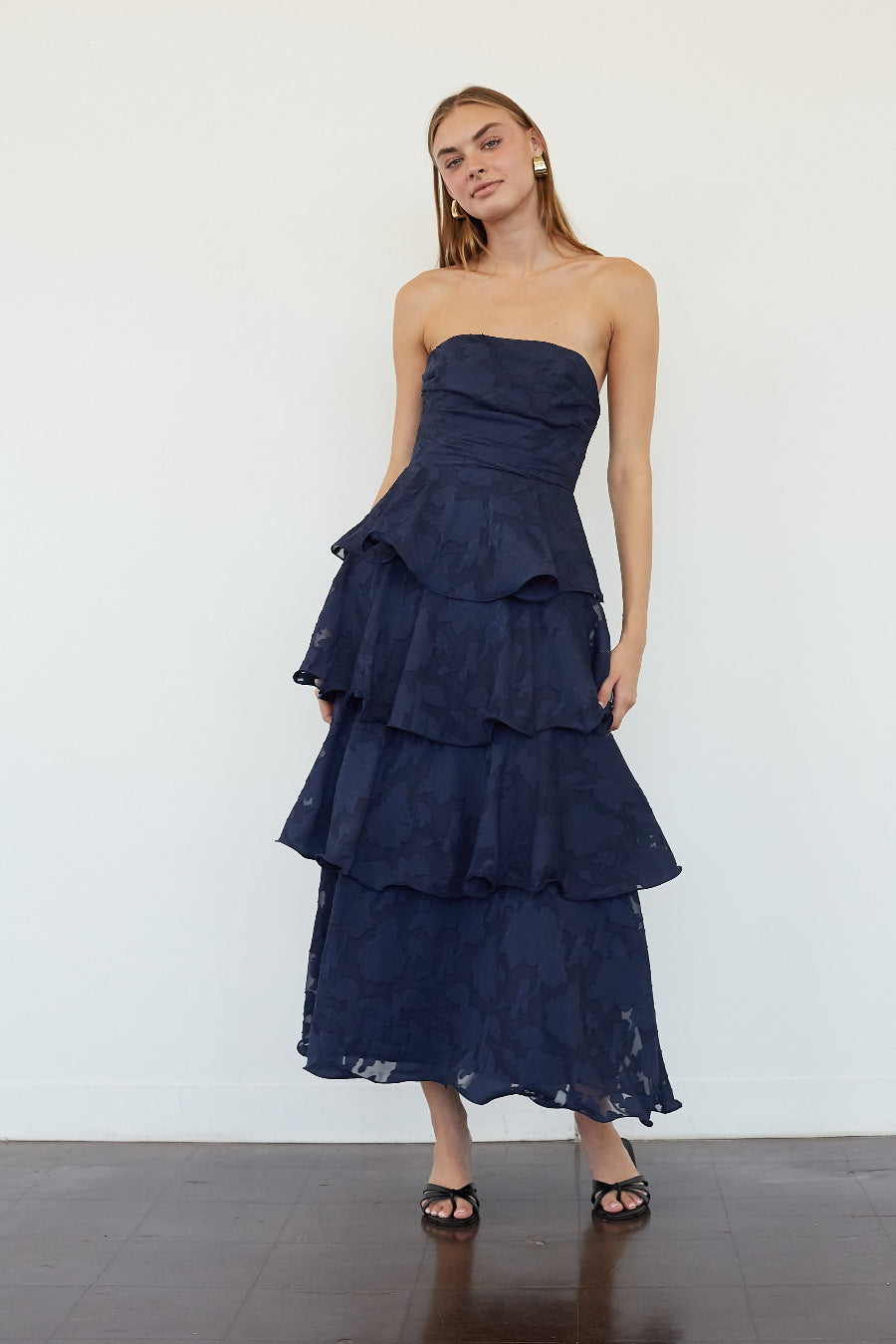 Invisible-Back Tiered Floral Midi
