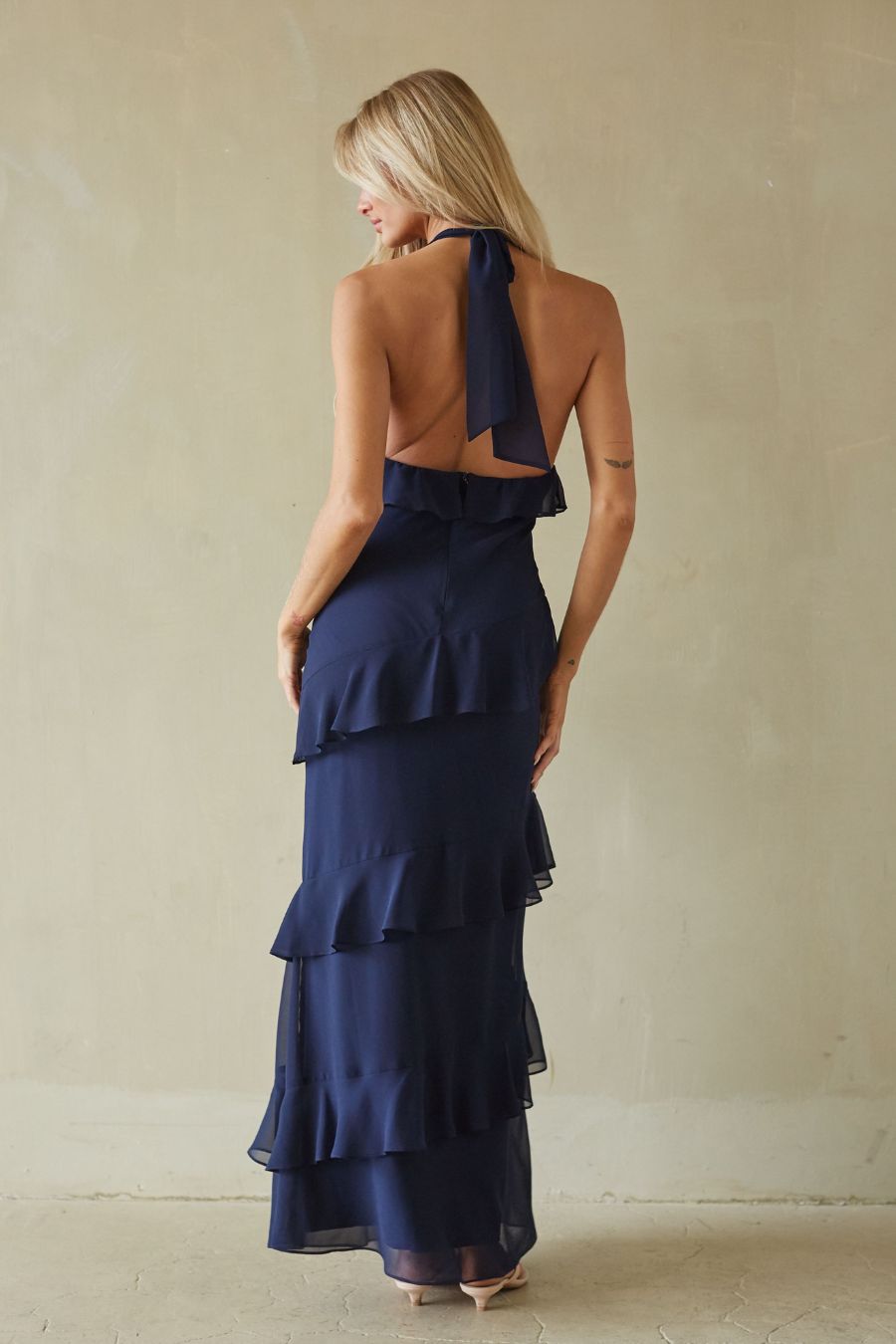 Tiered Ruffle Deep-V Maxi