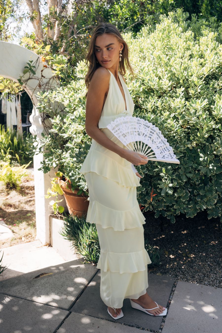 Tiered Ruffle Deep-V Maxi