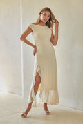 Stretch-Ruched Mesh Maxi