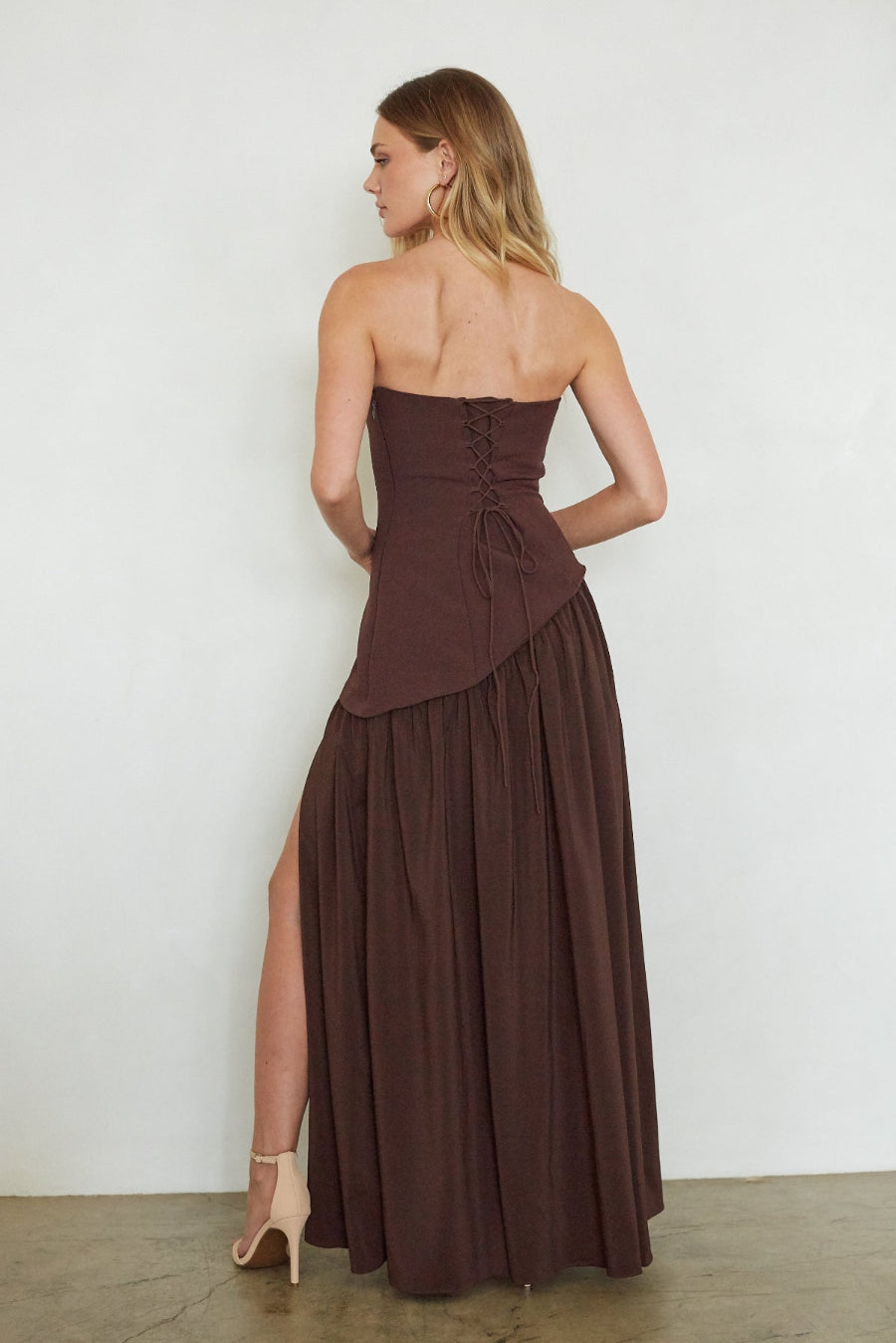 High-Slit Pleated Bodice Maxi