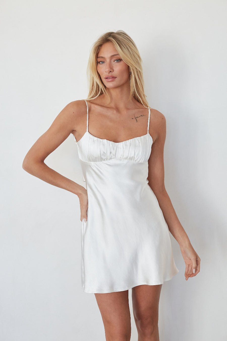 Spaghetti Strap Side-Zip Ruched Mini