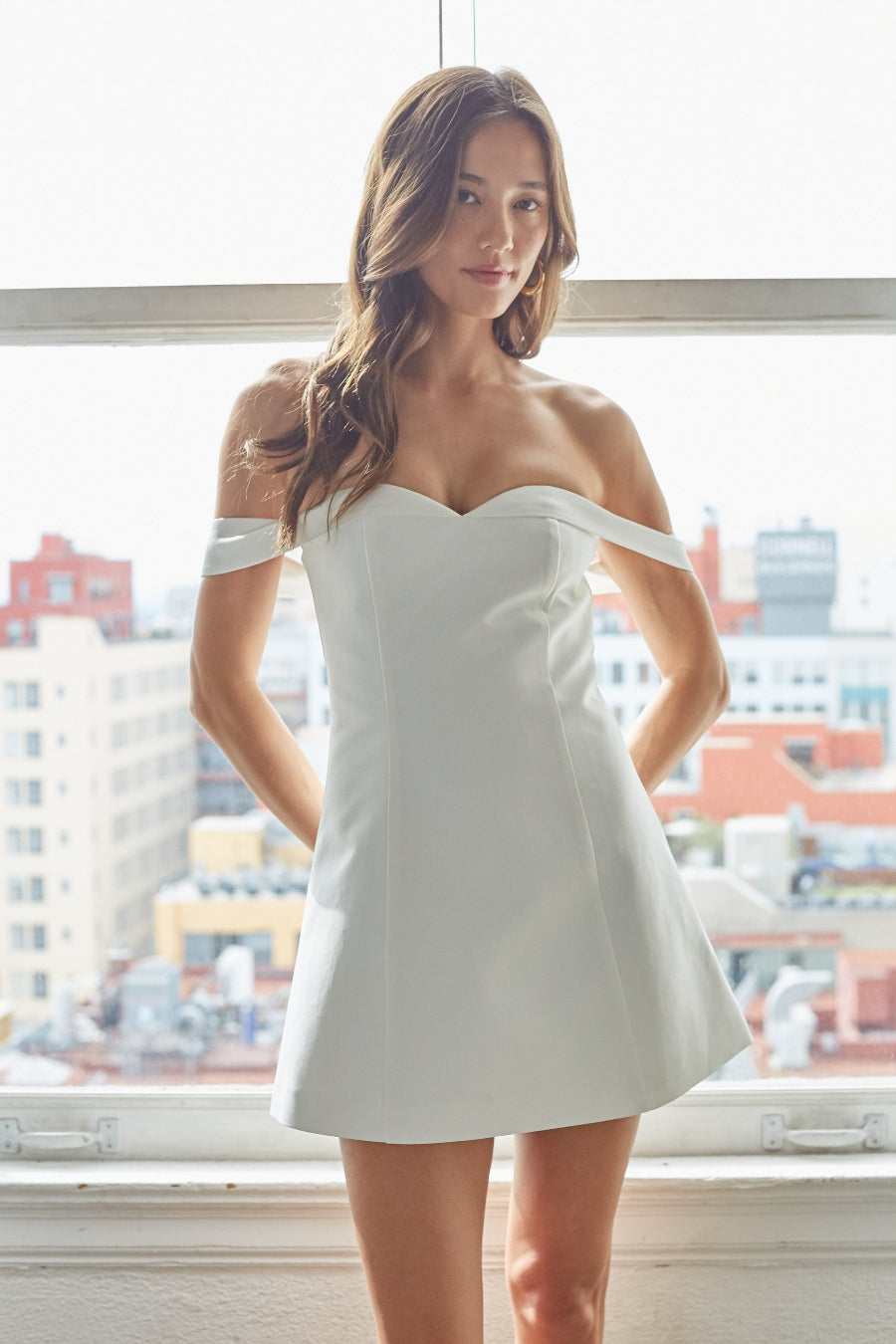 Satin Off-Shoulder A-Line Mini