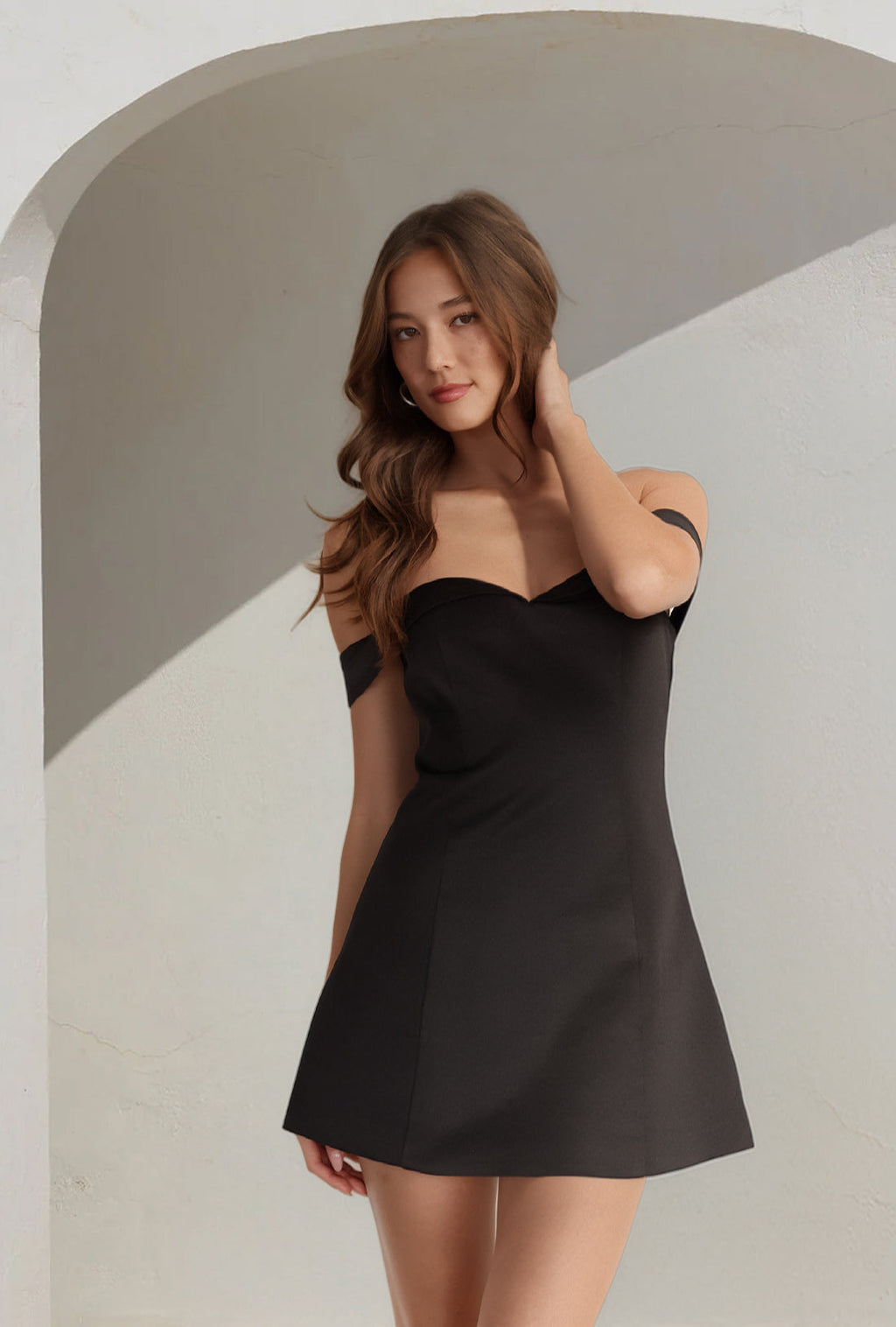 Satin Off-Shoulder A-Line Mini
