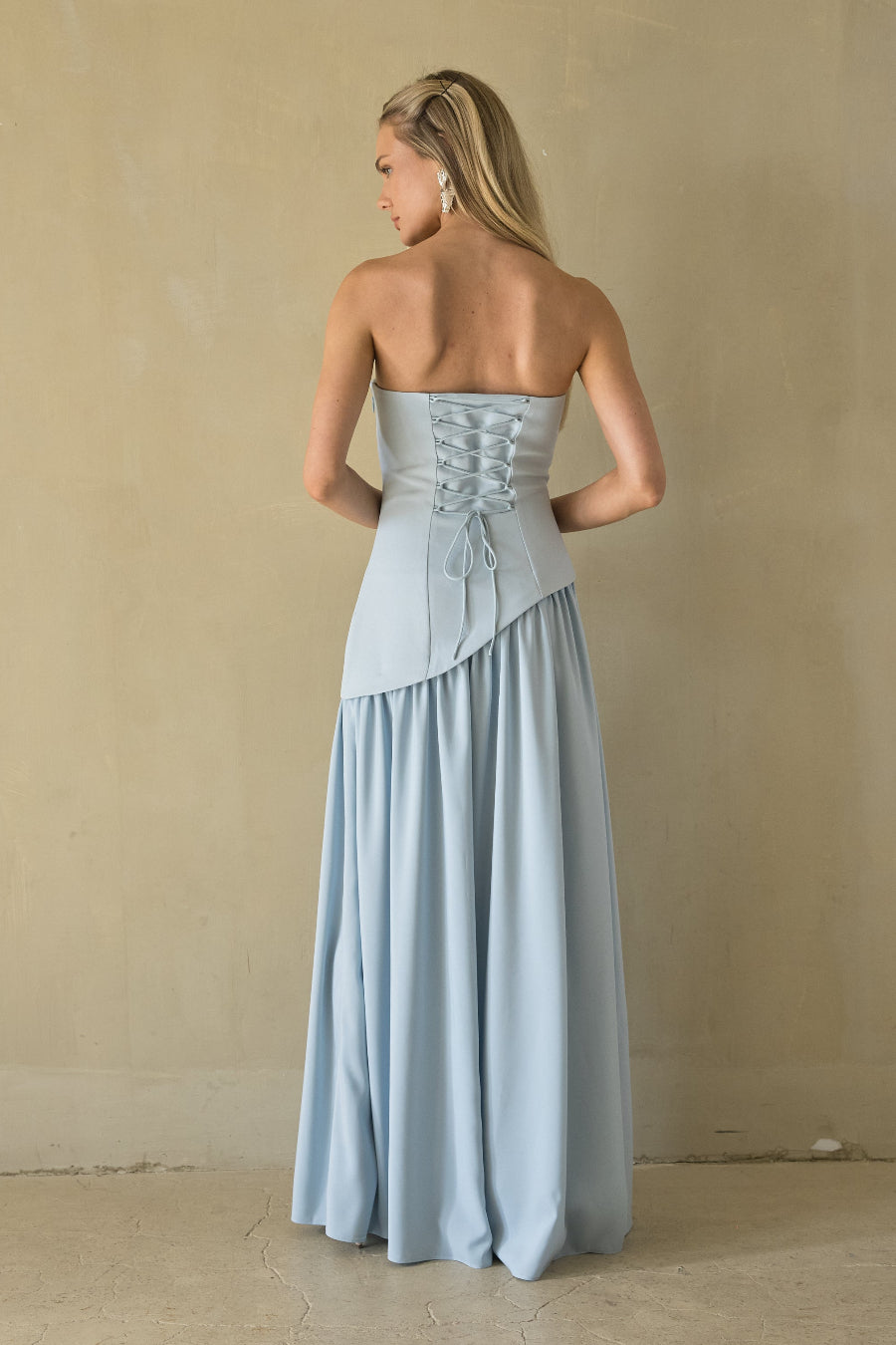 High-Slit Pleated Bodice Maxi