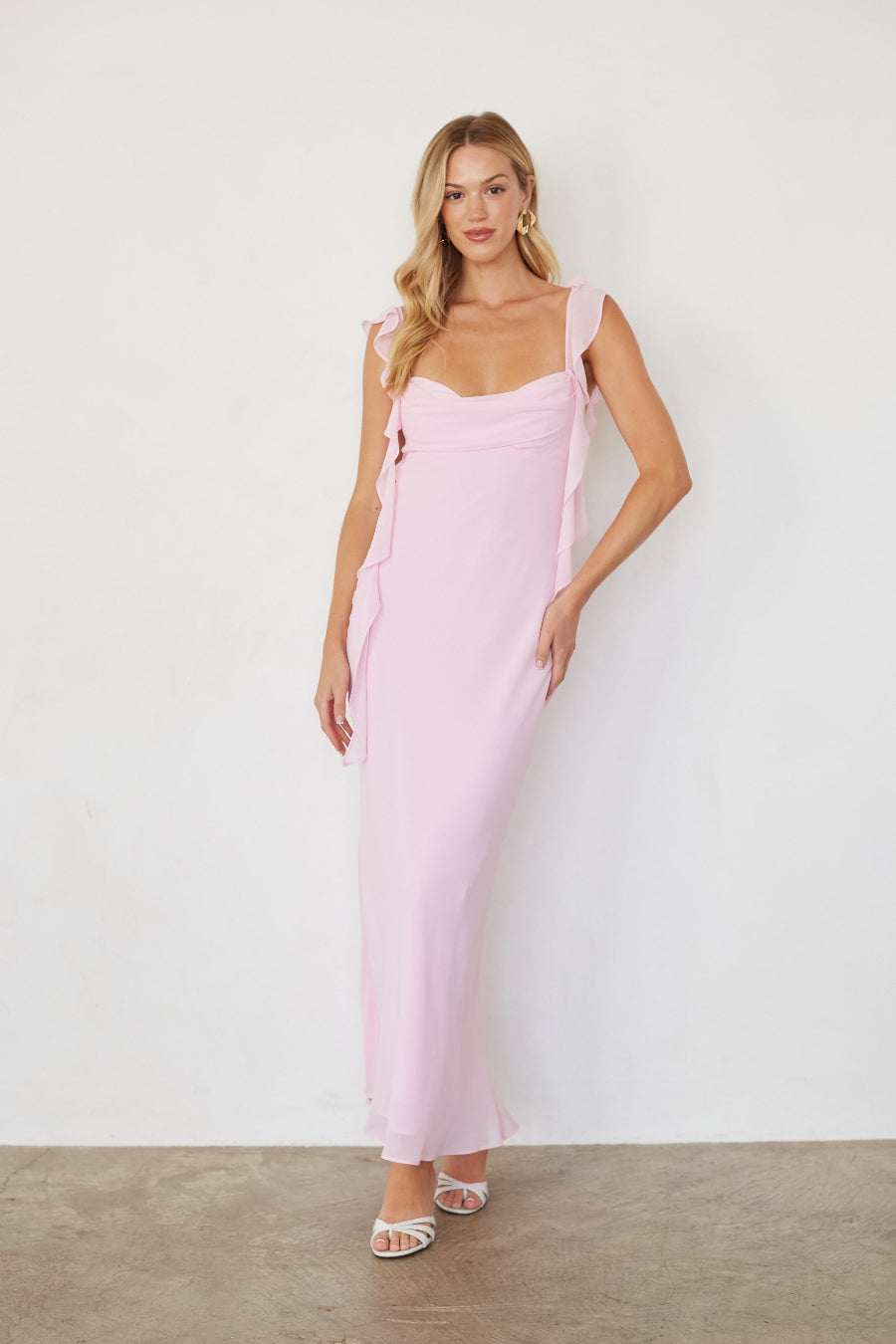 Cowl & Double Ruffle Maxi