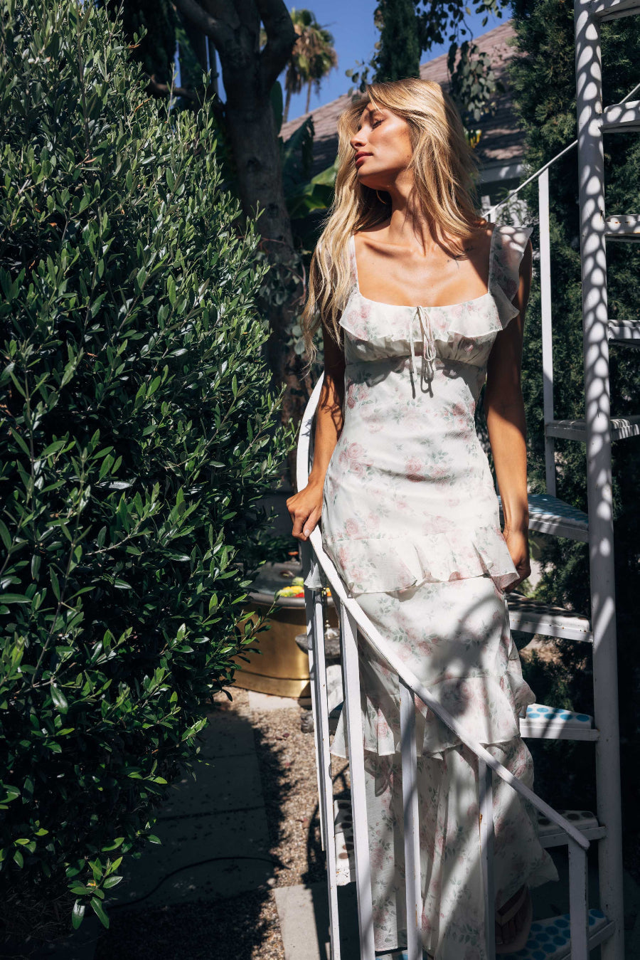 Floral Ruffle Drape Maxi