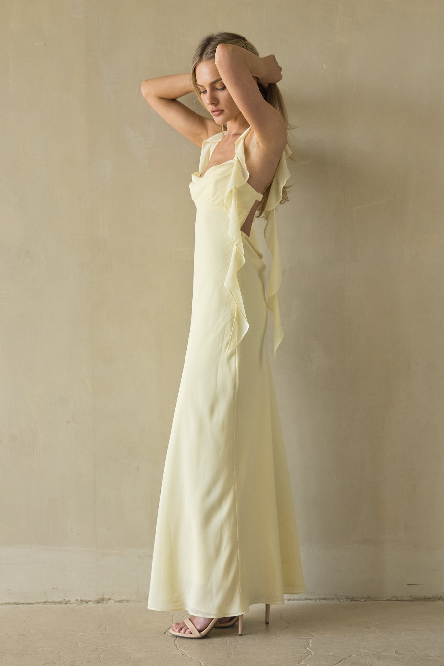 Cowl & Double Ruffle Maxi